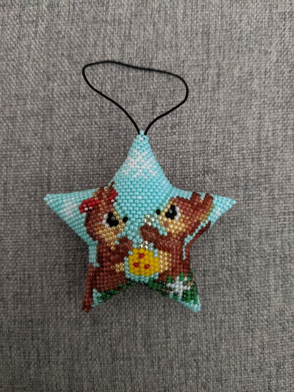 Beaded Star Ornament with Cute Squirrels